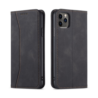 For iPhone 12 mini Skin-feel Calfskin Texture Magnetic Dual-Fold Horizontal Flip Leather Case with Holder & Card Slots & Wallet (Black) - iPhone 12 mini Cases by buy2fix | Online Shopping UK | buy2fix
