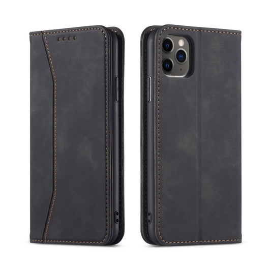 For iPhone 12 mini Skin-feel Calfskin Texture Magnetic Dual-Fold Horizontal Flip Leather Case with Holder & Card Slots & Wallet (Black) - iPhone 12 mini Cases by buy2fix | Online Shopping UK | buy2fix