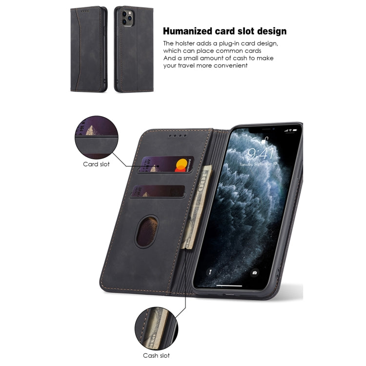 For iPhone 12 mini Skin-feel Calfskin Texture Magnetic Dual-Fold Horizontal Flip Leather Case with Holder & Card Slots & Wallet (Black) - iPhone 12 mini Cases by buy2fix | Online Shopping UK | buy2fix