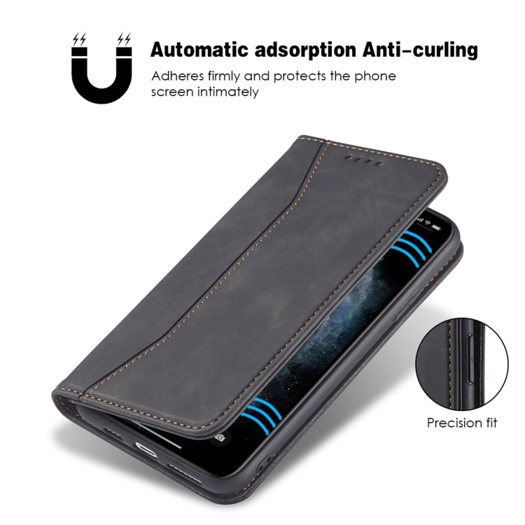 For iPhone 12 mini Skin-feel Calfskin Texture Magnetic Dual-Fold Horizontal Flip Leather Case with Holder & Card Slots & Wallet (Black) - iPhone 12 mini Cases by buy2fix | Online Shopping UK | buy2fix
