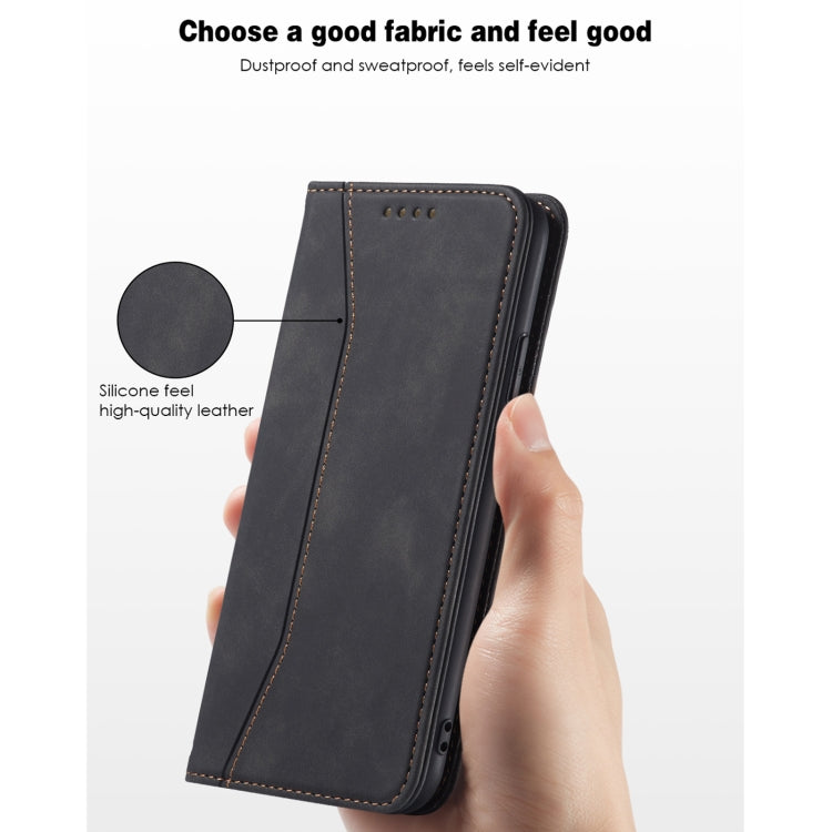 For iPhone 12 mini Skin-feel Calfskin Texture Magnetic Dual-Fold Horizontal Flip Leather Case with Holder & Card Slots & Wallet (Black) - iPhone 12 mini Cases by buy2fix | Online Shopping UK | buy2fix