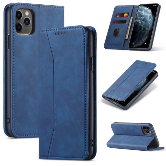 For iPhone 12 / 12 Pro Skin-feel Calfskin Texture Magnetic Dual-Fold Horizontal Flip Leather Case with Holder & Card Slots & Wallet(Blue) - iPhone 12 / 12 Pro Cases by buy2fix | Online Shopping UK | buy2fix