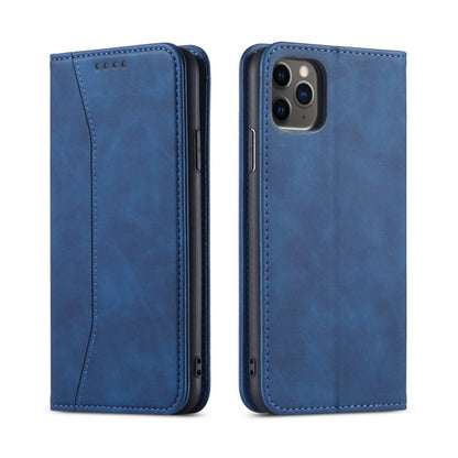 For iPhone 12 / 12 Pro Skin-feel Calfskin Texture Magnetic Dual-Fold Horizontal Flip Leather Case with Holder & Card Slots & Wallet(Blue) - iPhone 12 / 12 Pro Cases by buy2fix | Online Shopping UK | buy2fix