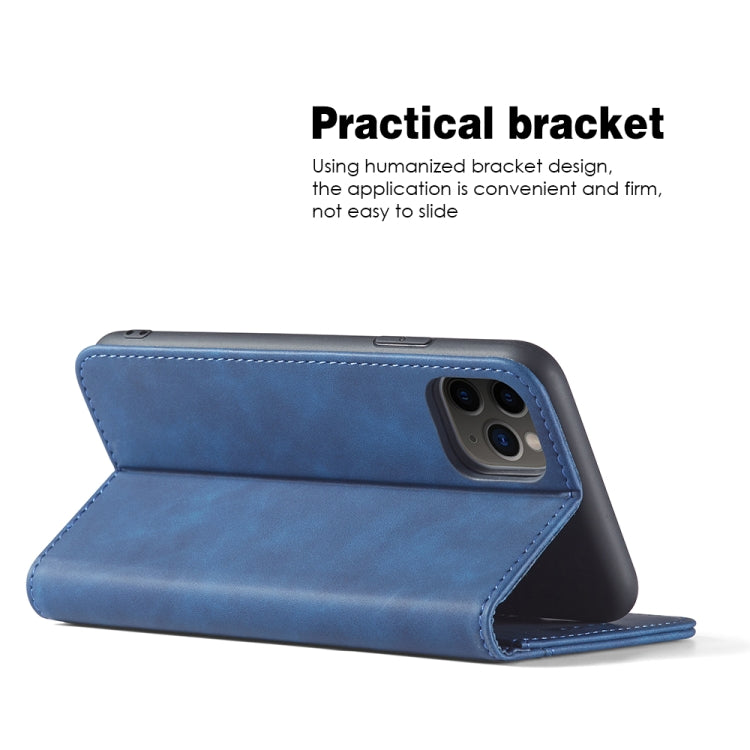 For iPhone 12 / 12 Pro Skin-feel Calfskin Texture Magnetic Dual-Fold Horizontal Flip Leather Case with Holder & Card Slots & Wallet(Blue) - iPhone 12 / 12 Pro Cases by buy2fix | Online Shopping UK | buy2fix