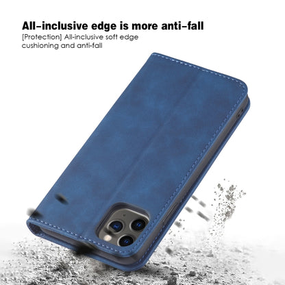 For iPhone 12 / 12 Pro Skin-feel Calfskin Texture Magnetic Dual-Fold Horizontal Flip Leather Case with Holder & Card Slots & Wallet(Blue) - iPhone 12 / 12 Pro Cases by buy2fix | Online Shopping UK | buy2fix