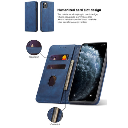 For iPhone 12 / 12 Pro Skin-feel Calfskin Texture Magnetic Dual-Fold Horizontal Flip Leather Case with Holder & Card Slots & Wallet(Blue) - iPhone 12 / 12 Pro Cases by buy2fix | Online Shopping UK | buy2fix