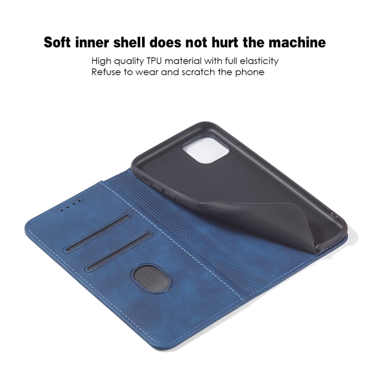 For iPhone 12 / 12 Pro Skin-feel Calfskin Texture Magnetic Dual-Fold Horizontal Flip Leather Case with Holder & Card Slots & Wallet(Blue) - iPhone 12 / 12 Pro Cases by buy2fix | Online Shopping UK | buy2fix