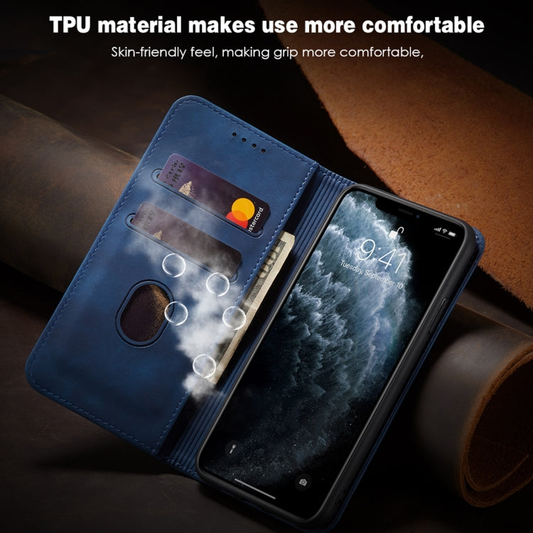 For iPhone 12 / 12 Pro Skin-feel Calfskin Texture Magnetic Dual-Fold Horizontal Flip Leather Case with Holder & Card Slots & Wallet(Blue) - iPhone 12 / 12 Pro Cases by buy2fix | Online Shopping UK | buy2fix