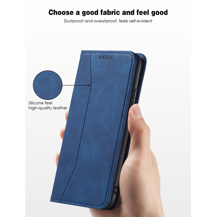 For iPhone 12 / 12 Pro Skin-feel Calfskin Texture Magnetic Dual-Fold Horizontal Flip Leather Case with Holder & Card Slots & Wallet(Blue) - iPhone 12 / 12 Pro Cases by buy2fix | Online Shopping UK | buy2fix