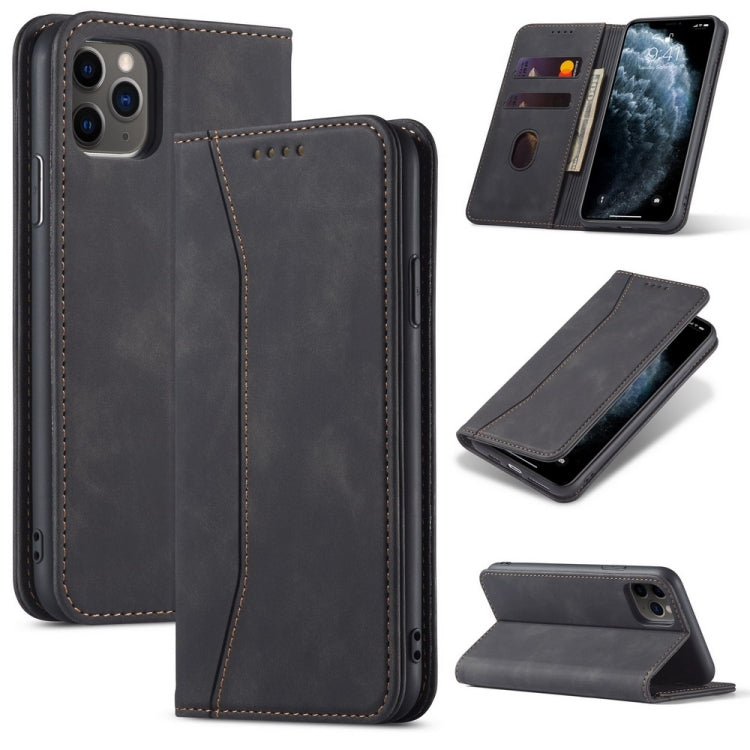 For iPhone 12 Pro Max Skin-feel Calfskin Texture Magnetic Dual-Fold Horizontal Flip Leather Case with Holder & Card Slots & Wallet(Black) - iPhone 12 Pro Max Cases by buy2fix | Online Shopping UK | buy2fix