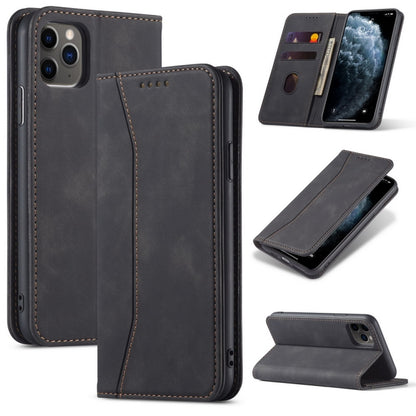 For iPhone 12 Pro Max Skin-feel Calfskin Texture Magnetic Dual-Fold Horizontal Flip Leather Case with Holder & Card Slots & Wallet(Black) - iPhone 12 Pro Max Cases by buy2fix | Online Shopping UK | buy2fix