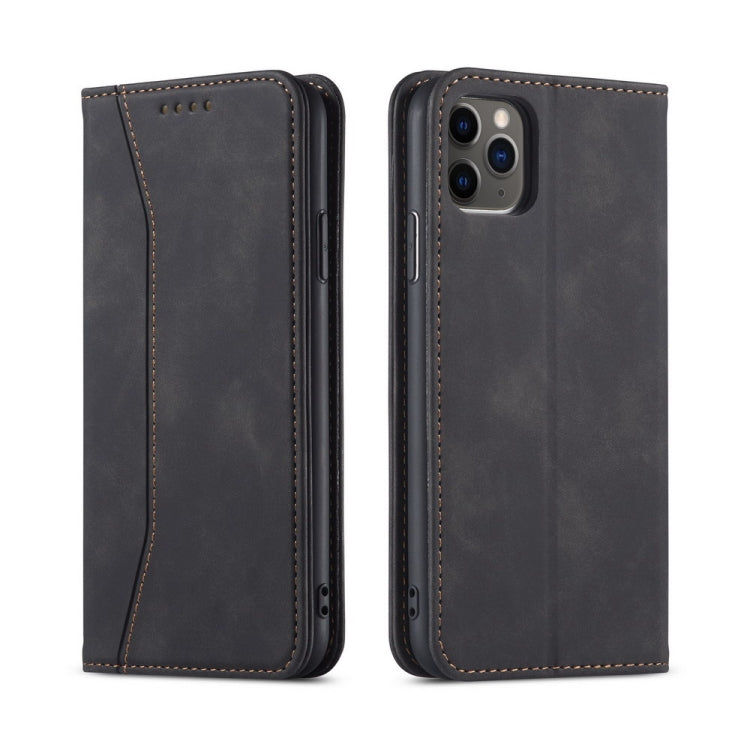 For iPhone 12 Pro Max Skin-feel Calfskin Texture Magnetic Dual-Fold Horizontal Flip Leather Case with Holder & Card Slots & Wallet(Black) - iPhone 12 Pro Max Cases by buy2fix | Online Shopping UK | buy2fix