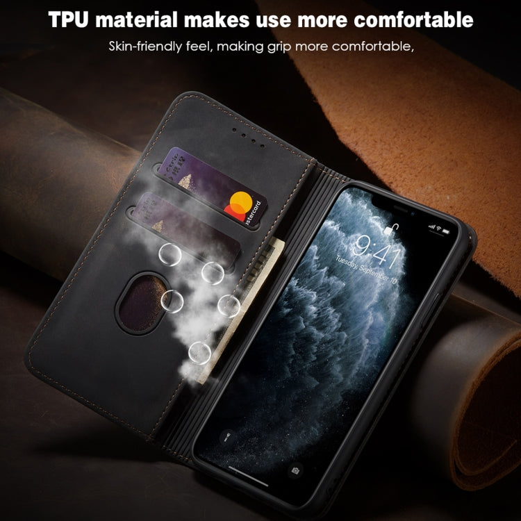 For iPhone 12 Pro Max Skin-feel Calfskin Texture Magnetic Dual-Fold Horizontal Flip Leather Case with Holder & Card Slots & Wallet(Black) - iPhone 12 Pro Max Cases by buy2fix | Online Shopping UK | buy2fix