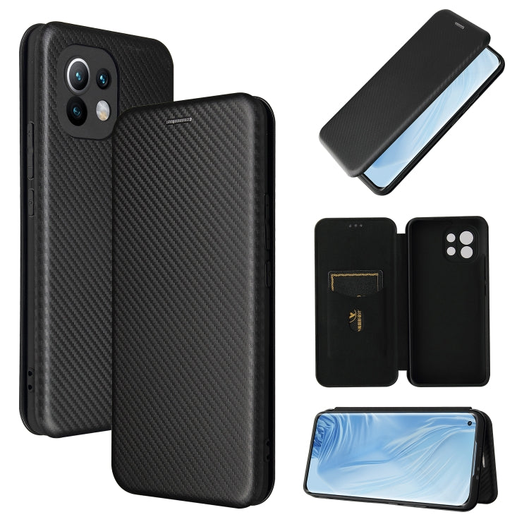 For Xiaomi Mi 11 Carbon Fiber Texture Horizontal Flip TPU + PC + PU Leather Case with Card Slot(Black) - Xiaomi Cases by buy2fix | Online Shopping UK | buy2fix