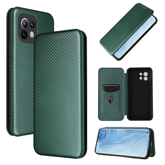 For Xiaomi Mi 11 Carbon Fiber Texture Horizontal Flip TPU + PC + PU Leather Case with Card Slot(Green) - Xiaomi Cases by buy2fix | Online Shopping UK | buy2fix
