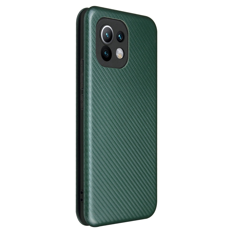For Xiaomi Mi 11 Carbon Fiber Texture Horizontal Flip TPU + PC + PU Leather Case with Card Slot(Green) - Xiaomi Cases by buy2fix | Online Shopping UK | buy2fix