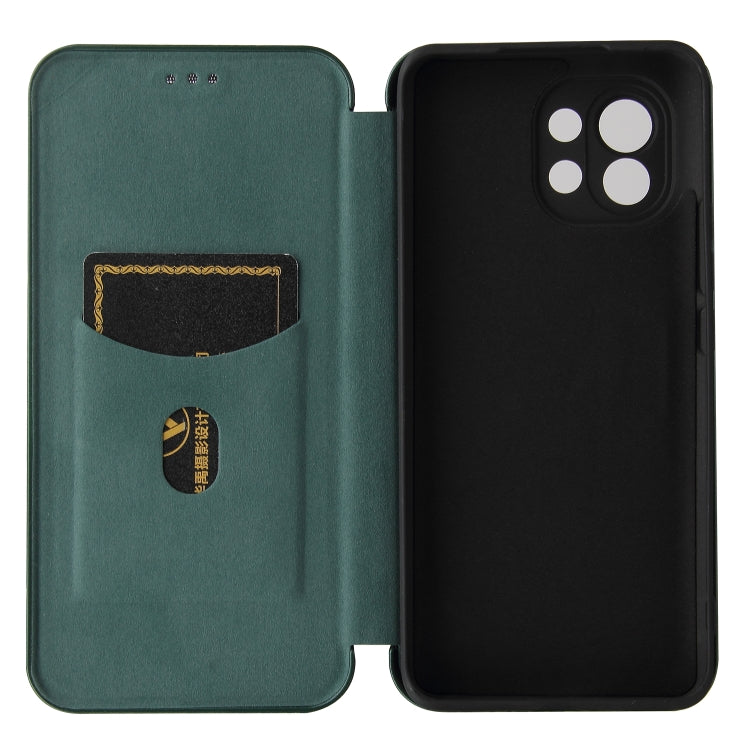 For Xiaomi Mi 11 Carbon Fiber Texture Horizontal Flip TPU + PC + PU Leather Case with Card Slot(Green) - Xiaomi Cases by buy2fix | Online Shopping UK | buy2fix
