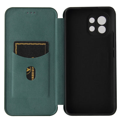 For Xiaomi Mi 11 Carbon Fiber Texture Horizontal Flip TPU + PC + PU Leather Case with Card Slot(Green) - Xiaomi Cases by buy2fix | Online Shopping UK | buy2fix