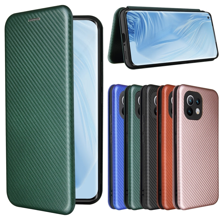 For Xiaomi Mi 11 Carbon Fiber Texture Horizontal Flip TPU + PC + PU Leather Case with Card Slot(Green) - Xiaomi Cases by buy2fix | Online Shopping UK | buy2fix