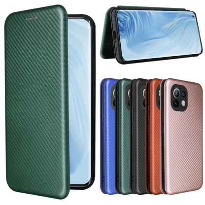 For Xiaomi Mi 11 Carbon Fiber Texture Horizontal Flip TPU + PC + PU Leather Case with Card Slot(Green) - Xiaomi Cases by buy2fix | Online Shopping UK | buy2fix