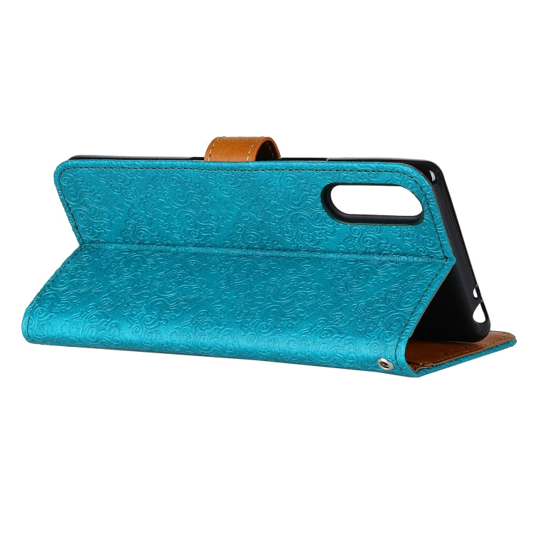 For Sony Xperia 5 II European Floral Embossed Copper Buckle Horizontal Flip PU Leather Case with Holder & Card Slots & Wallet & Photo Frame(Blue) by buy2fix