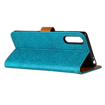 For Sony Xperia 5 II European Floral Embossed Copper Buckle Horizontal Flip PU Leather Case with Holder & Card Slots & Wallet & Photo Frame(Blue) by buy2fix