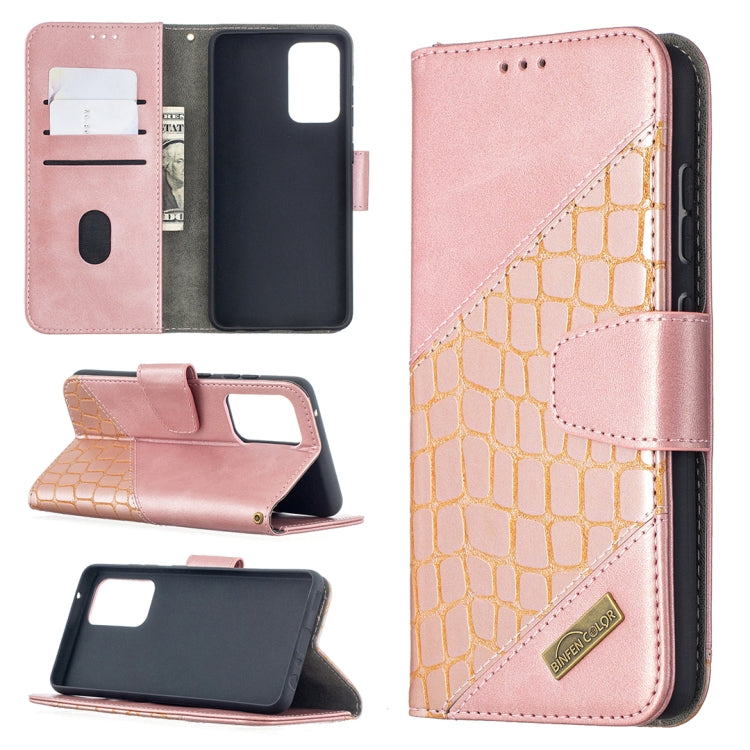 For Samsung Galaxy A52 5G Matching Color Crocodile Texture Horizontal Flip PU Leather Case with Wallet & Holder & Card Slots(Rose Gold) by buy2fix