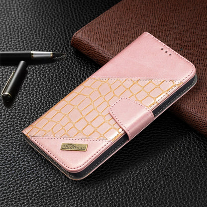 For Samsung Galaxy A52 5G Matching Color Crocodile Texture Horizontal Flip PU Leather Case with Wallet & Holder & Card Slots(Rose Gold) by buy2fix