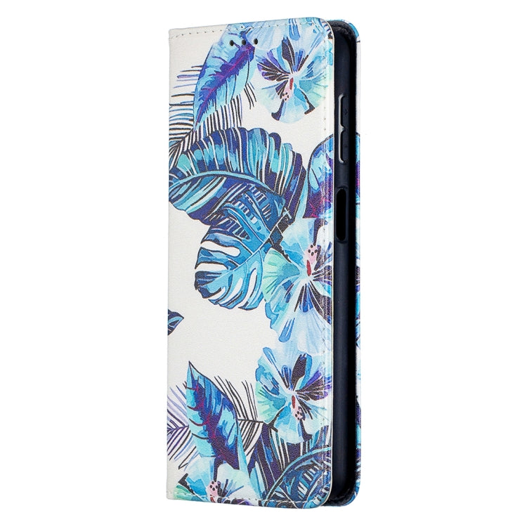 For Samsung Galaxy A32 5G Colored Drawing Pattern Invisible Magnetic Horizontal Flip PU Leather Case with Holder & Card Slots & Wallet(Blue Leaf) by buy2fix