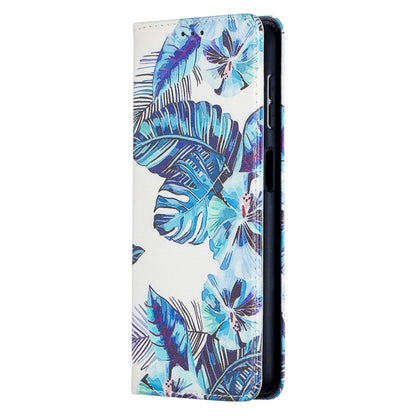 For Samsung Galaxy A32 5G Colored Drawing Pattern Invisible Magnetic Horizontal Flip PU Leather Case with Holder & Card Slots & Wallet(Blue Leaf) by buy2fix