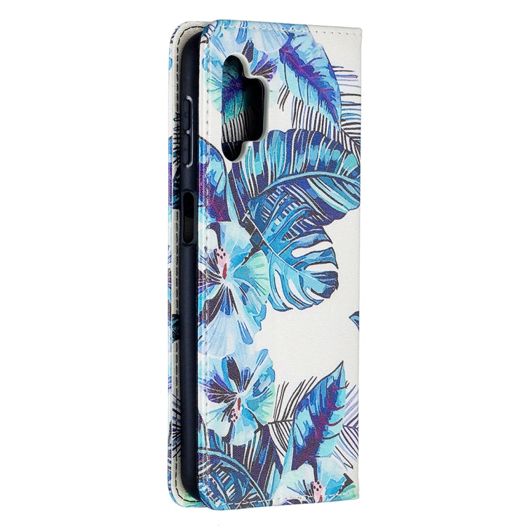 For Samsung Galaxy A32 5G Colored Drawing Pattern Invisible Magnetic Horizontal Flip PU Leather Case with Holder & Card Slots & Wallet(Blue Leaf) by buy2fix