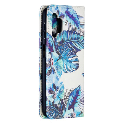 For Samsung Galaxy A32 5G Colored Drawing Pattern Invisible Magnetic Horizontal Flip PU Leather Case with Holder & Card Slots & Wallet(Blue Leaf) by buy2fix