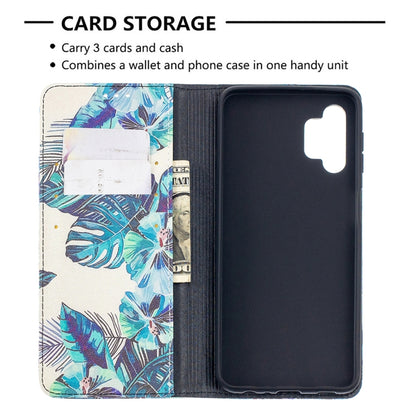 For Samsung Galaxy A32 5G Colored Drawing Pattern Invisible Magnetic Horizontal Flip PU Leather Case with Holder & Card Slots & Wallet(Blue Leaf) by buy2fix