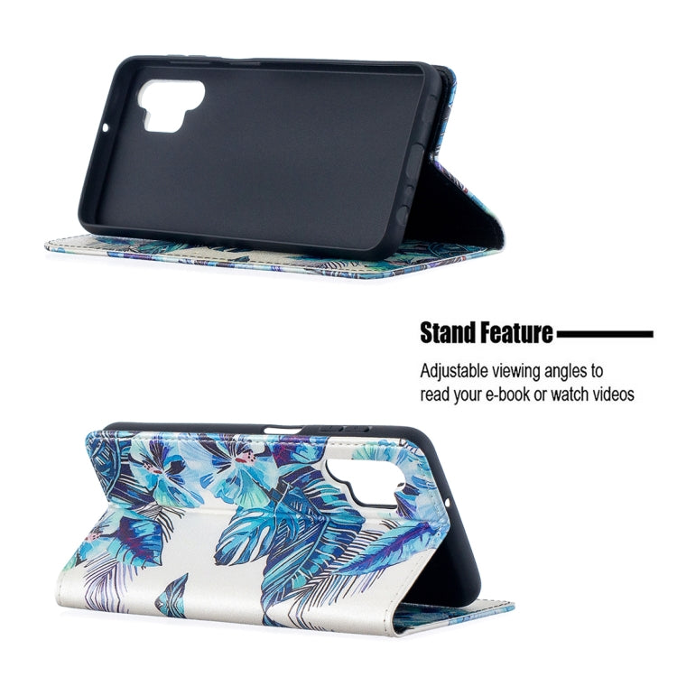 For Samsung Galaxy A32 5G Colored Drawing Pattern Invisible Magnetic Horizontal Flip PU Leather Case with Holder & Card Slots & Wallet(Blue Leaf) by buy2fix
