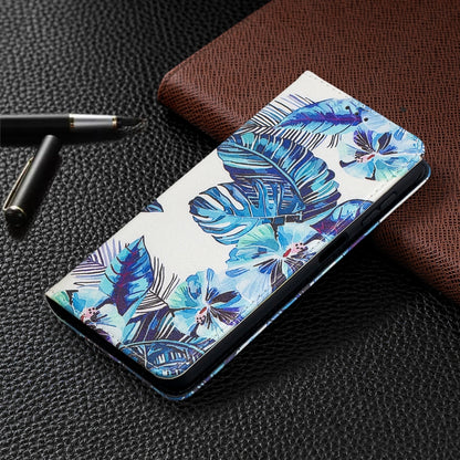 For Samsung Galaxy A32 5G Colored Drawing Pattern Invisible Magnetic Horizontal Flip PU Leather Case with Holder & Card Slots & Wallet(Blue Leaf) by buy2fix