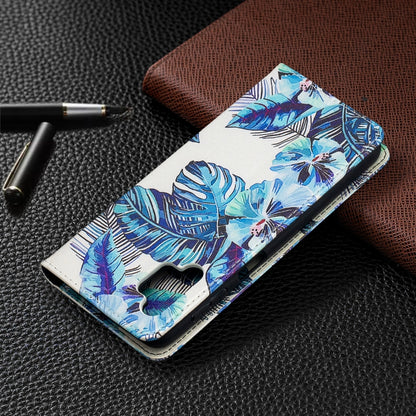 For Samsung Galaxy A32 5G Colored Drawing Pattern Invisible Magnetic Horizontal Flip PU Leather Case with Holder & Card Slots & Wallet(Blue Leaf) by buy2fix