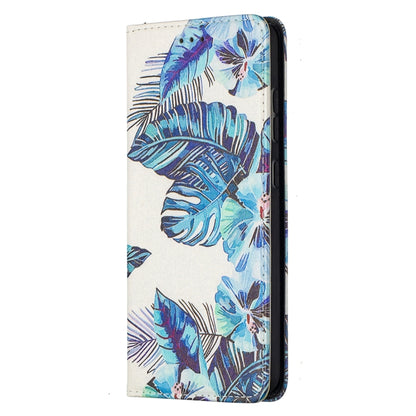 For Samsung Galaxy A52 5G/ 4G Colored Drawing Pattern Invisible Magnetic Horizontal Flip PU Leather Case with Holder & Card Slots & Wallet(Blue Leaf) by buy2fix
