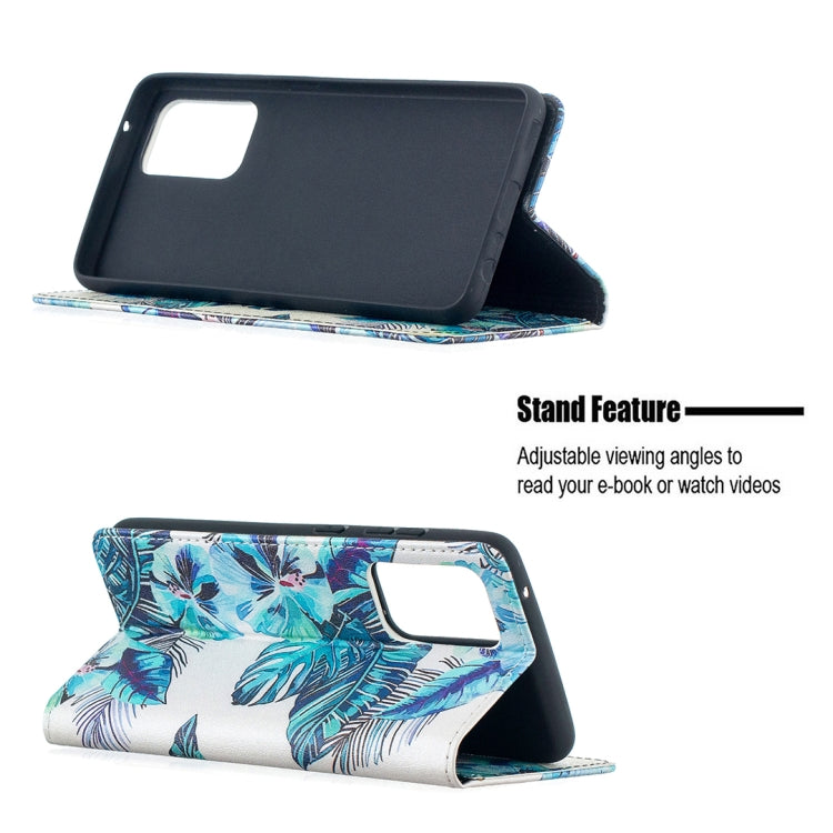 For Samsung Galaxy A52 5G/ 4G Colored Drawing Pattern Invisible Magnetic Horizontal Flip PU Leather Case with Holder & Card Slots & Wallet(Blue Leaf) by buy2fix