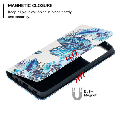 For Samsung Galaxy A52 5G/ 4G Colored Drawing Pattern Invisible Magnetic Horizontal Flip PU Leather Case with Holder & Card Slots & Wallet(Blue Leaf) by buy2fix