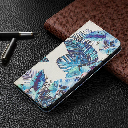 For Samsung Galaxy A52 5G/ 4G Colored Drawing Pattern Invisible Magnetic Horizontal Flip PU Leather Case with Holder & Card Slots & Wallet(Blue Leaf) by buy2fix