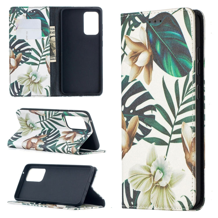 For Samsung Galaxy A52 5G/ 4G Colored Drawing Pattern Invisible Magnetic Horizontal Flip PU Leather Case with Holder & Card Slots & Wallet(Red Leaves) by buy2fix