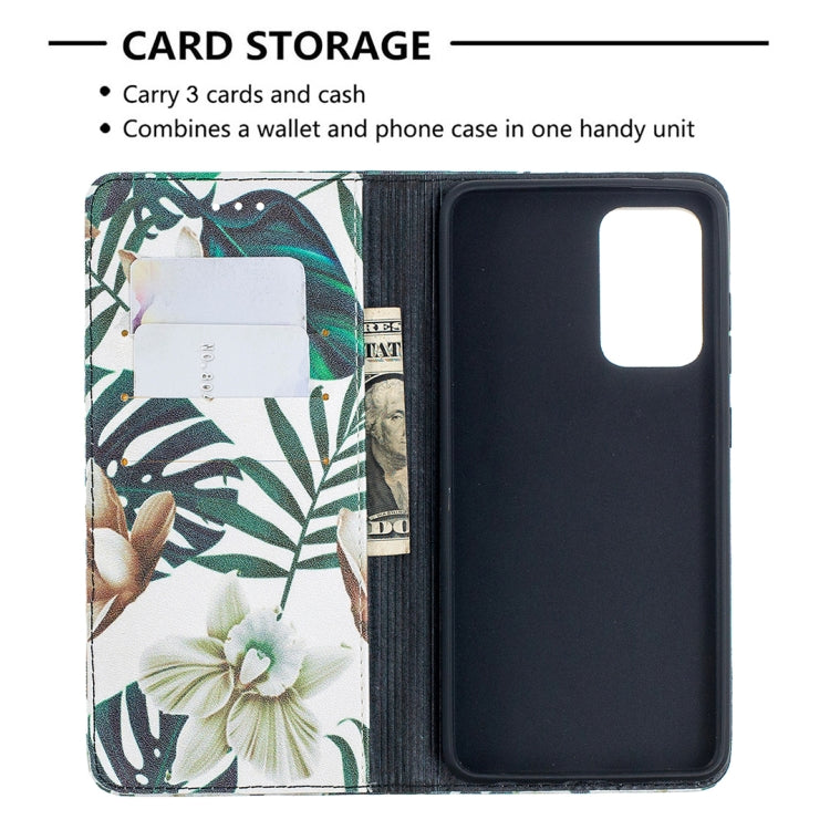 For Samsung Galaxy A52 5G/ 4G Colored Drawing Pattern Invisible Magnetic Horizontal Flip PU Leather Case with Holder & Card Slots & Wallet(Red Leaves) by buy2fix