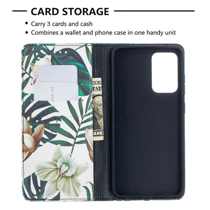 For Samsung Galaxy A52 5G/ 4G Colored Drawing Pattern Invisible Magnetic Horizontal Flip PU Leather Case with Holder & Card Slots & Wallet(Red Leaves) by buy2fix