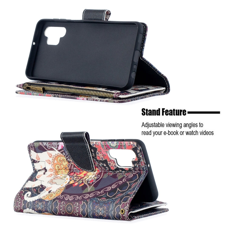For Samsung Galaxy A32 5G Colored Drawing Pattern Zipper Horizontal Flip Leather Case with Holder & Card Slots & Wallet(Flower Elephants) by buy2fix