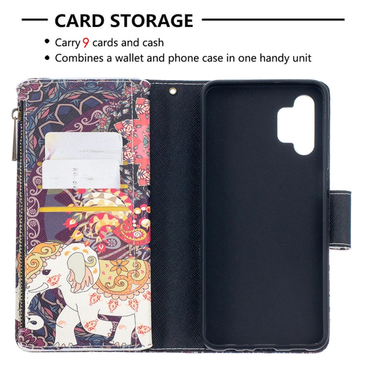 For Samsung Galaxy A32 5G Colored Drawing Pattern Zipper Horizontal Flip Leather Case with Holder & Card Slots & Wallet(Flower Elephants) by buy2fix