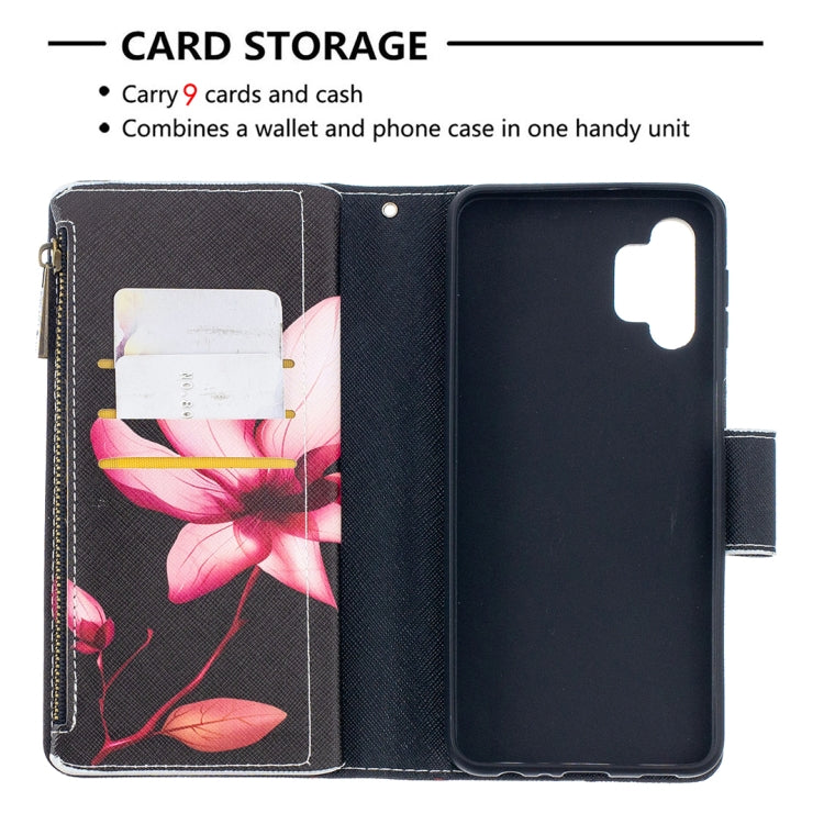 For Samsung Galaxy A32 5G Colored Drawing Pattern Zipper Horizontal Flip Leather Case with Holder & Card Slots & Wallet(Lotus) by buy2fix