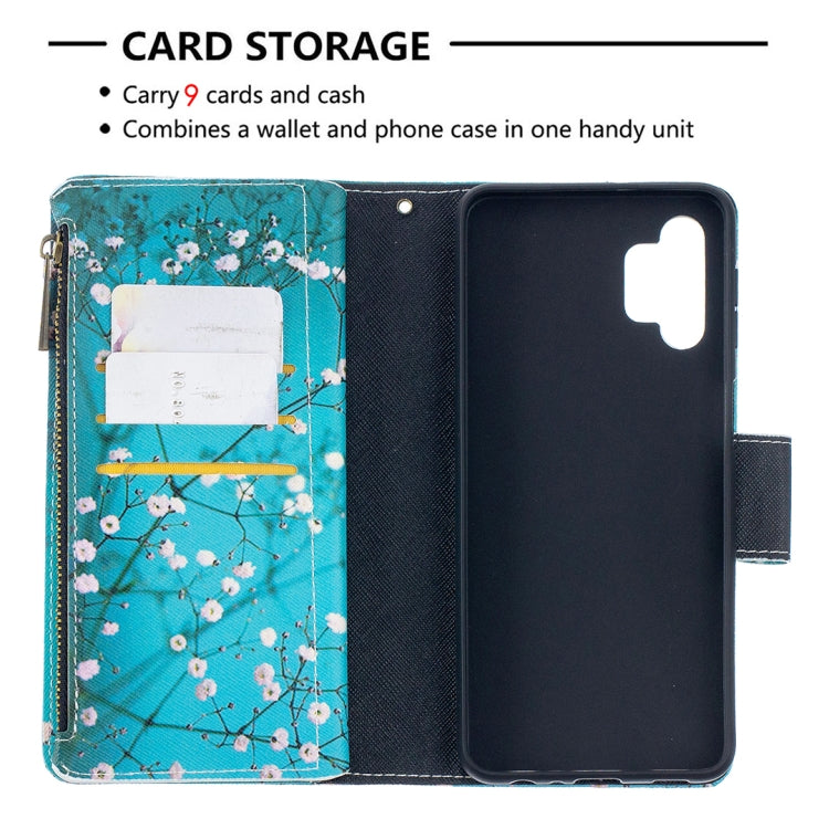 For Samsung Galaxy A32 5G Colored Drawing Pattern Zipper Horizontal Flip Leather Case with Holder & Card Slots & Wallet(Plum Blossom) by buy2fix