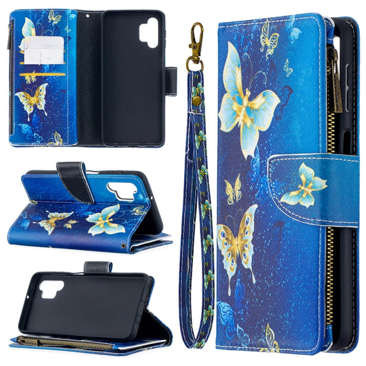 For Samsung Galaxy A32 5G Colored Drawing Pattern Zipper Horizontal Flip Leather Case with Holder & Card Slots & Wallet(Gold Butterfly) by buy2fix