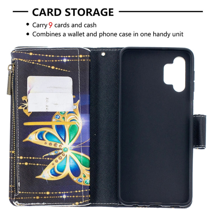 For Samsung Galaxy A32 5G Colored Drawing Pattern Zipper Horizontal Flip Leather Case with Holder & Card Slots & Wallet(Big Butterfly) by buy2fix