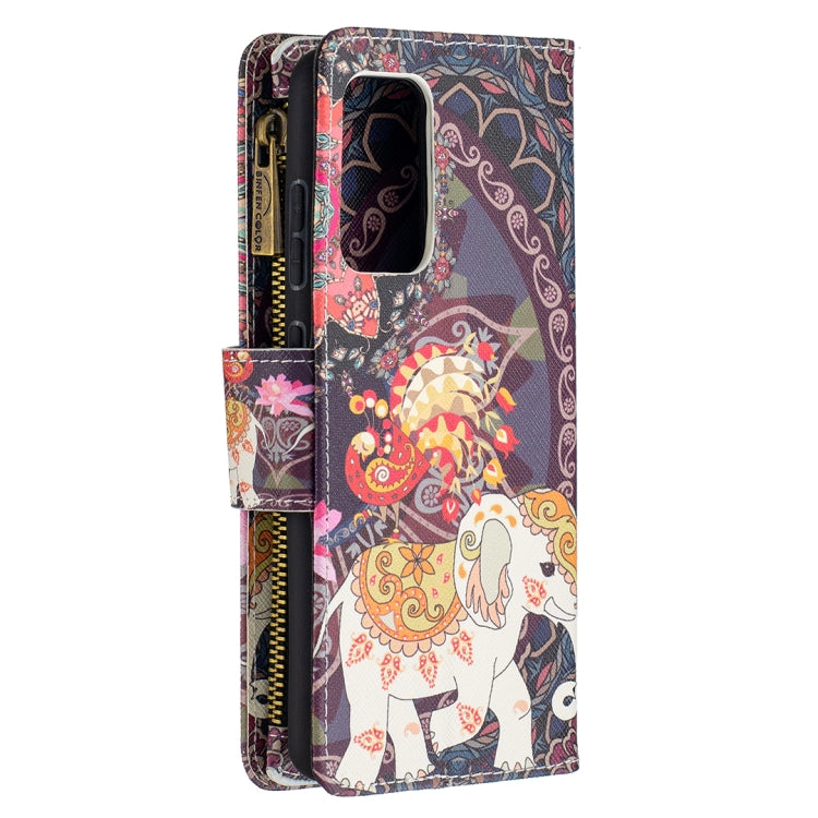 For Samsung Galaxy A52 5G / 4G Colored Drawing Pattern Zipper Horizontal Flip Leather Case with Holder & Card Slots & Wallet(Flower Elephants) by buy2fix